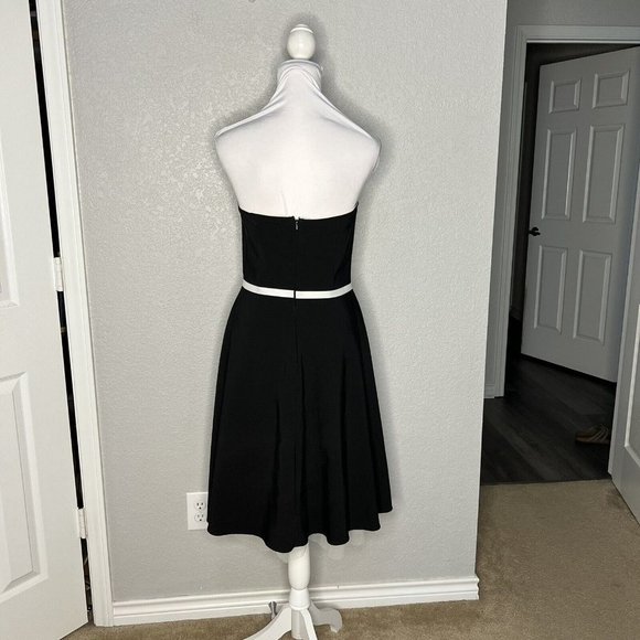 Size 9 Black And White Strapless Tulle Knee Length Fit and Flare Dress Timeless - Picture 5 of 9